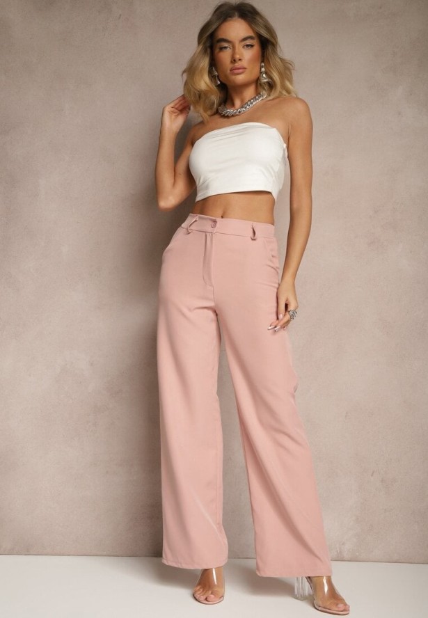 Różowe Spodnie Garniturowe High Waist Viviorea