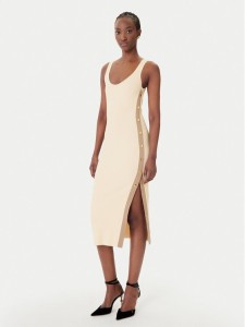 Elisabetta Franchi Sukienka dzianinowa AM-03S-61E2 Beżowy Regular Fit