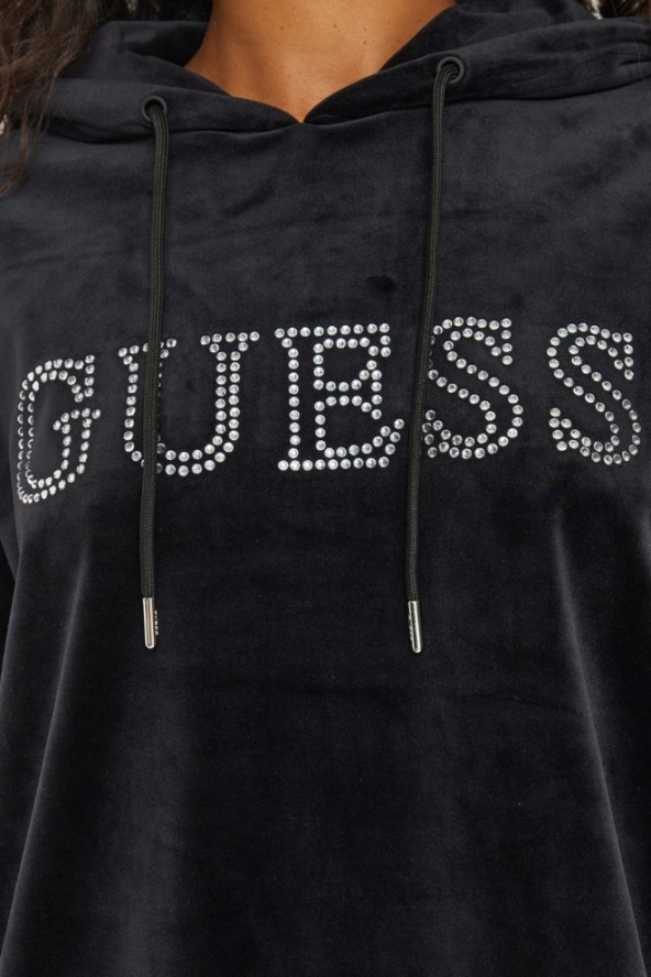 GUESS Сzarna damska długa welurowa bluza Couture, Rozmiar M