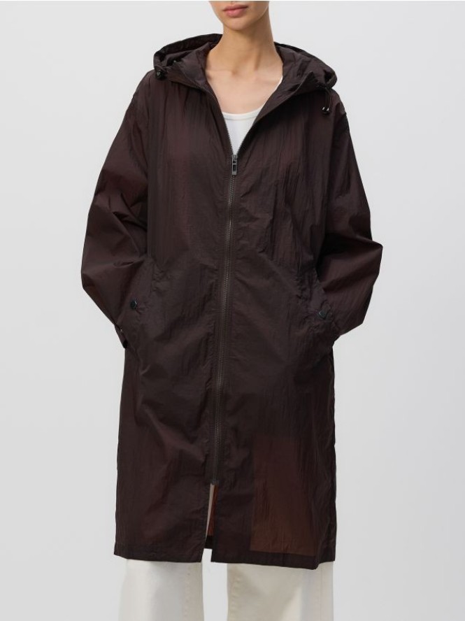 Płaszcz oversize z kapturem - ciemnobrązowy