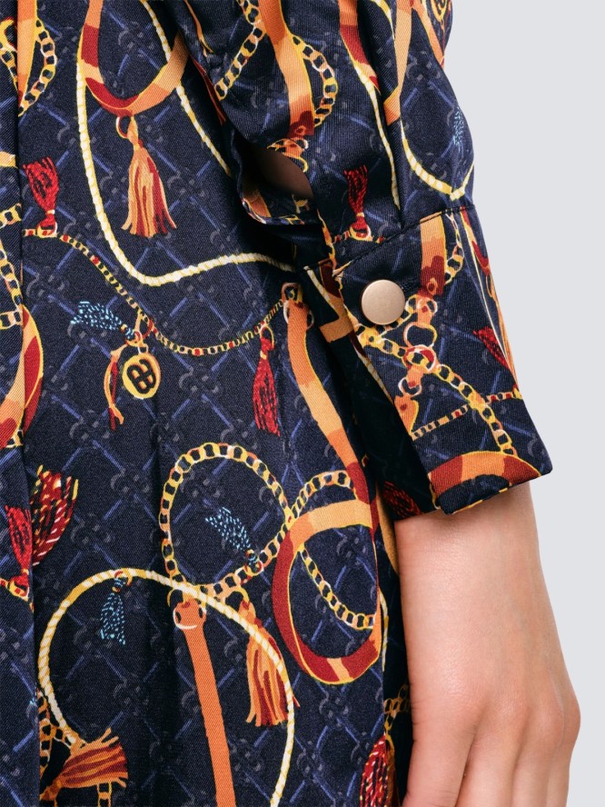 Sukienka damska midi koszulowa z nadrukiem granatowa Umi 403