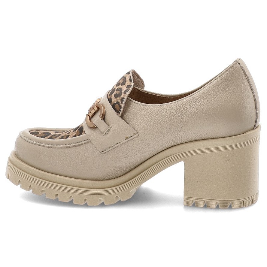 Beżowe Półbuty Armodo Stylowe Obuwie Damskie Lampart