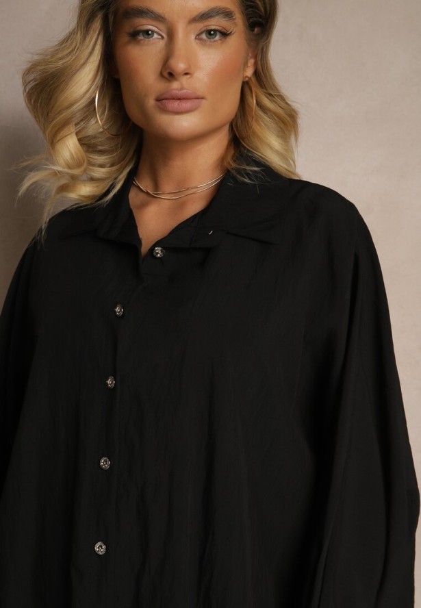 Czarna Koszula z Wiskozą w Stylu Nietoperza Sonarielia