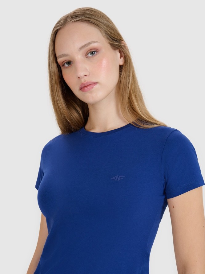 4F T-shirt slim gładki damski - granatowy XS