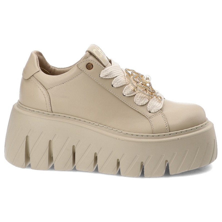 Beżowe Sneakersy Chebello Modne Obuwie Damskie Na Platformie