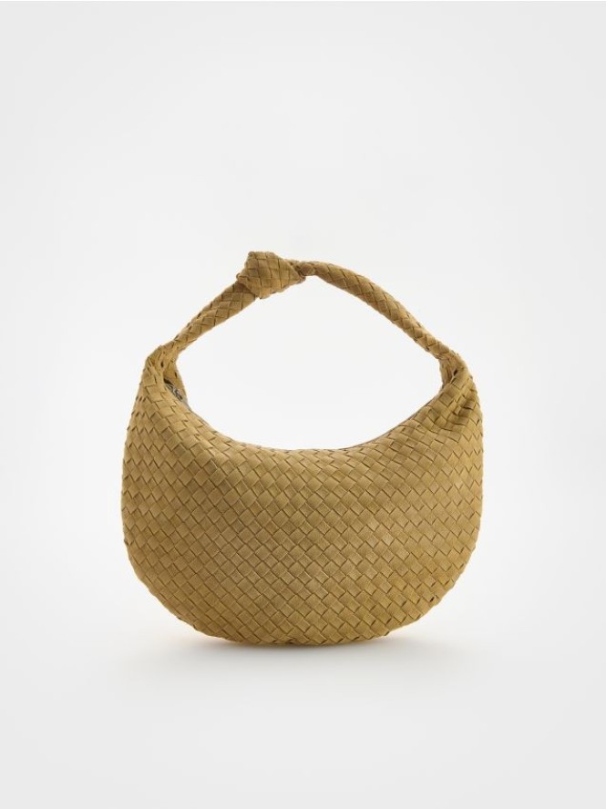 Pleciona torebka z zamszu - musztardowy