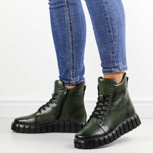 Zielone botki damskie na traperze Potocki 12222