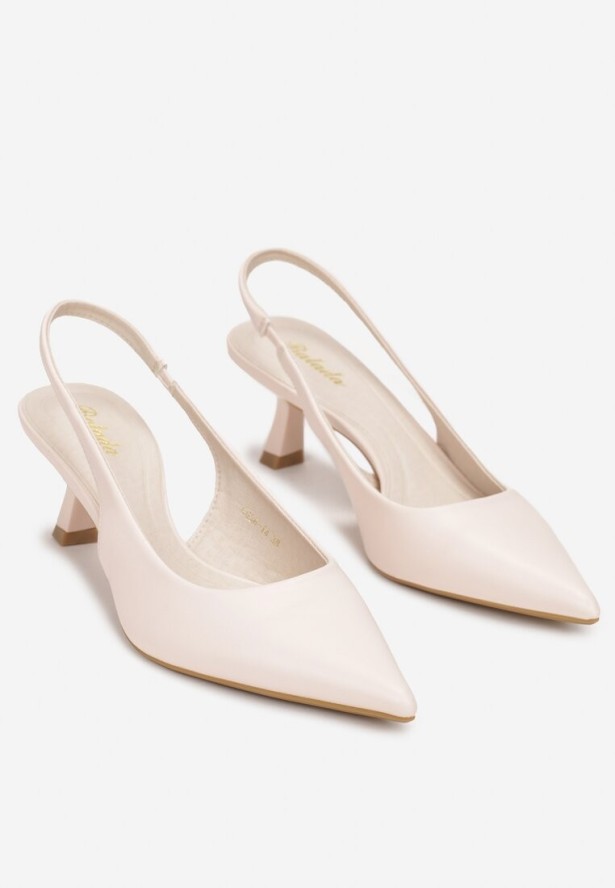 Beżowe Sandały na Obcasie Kaczuszka ze Szpiczastym Noskiem Elda