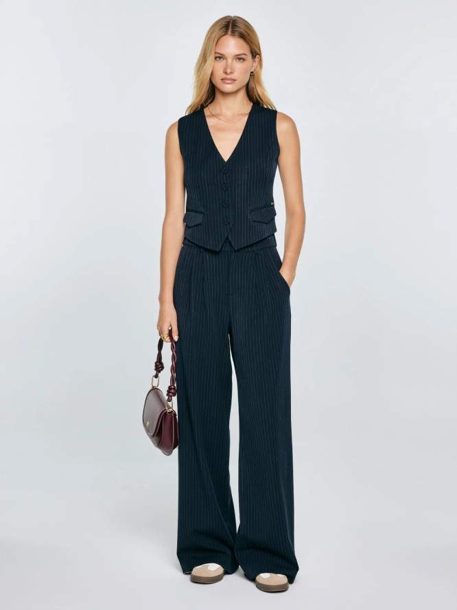 Spodnie damskie z szeroką nogawką w prążek granatowe Elvie 403