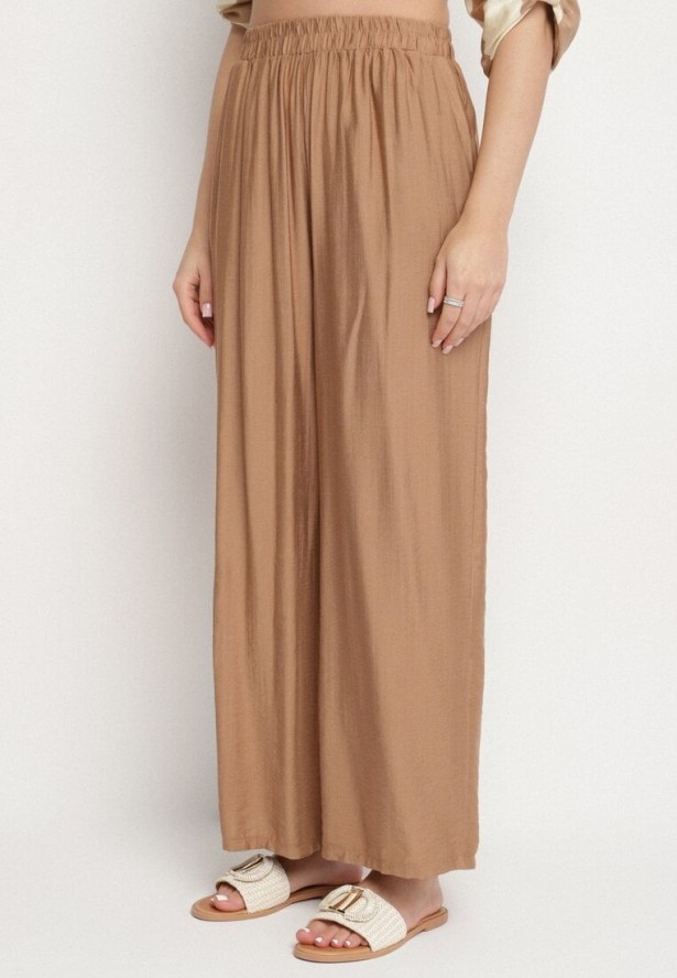 Jasnobeżowy Komplet z Wiskozą Koszula z Geometrycznym Wzorem i Spodnie Rinavinea