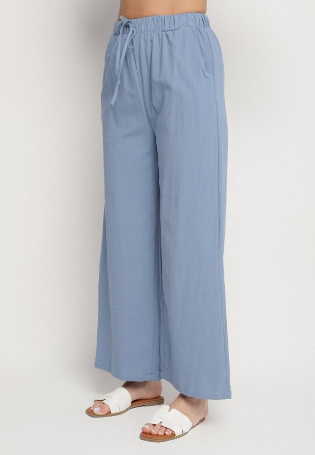 Niebieski Komplet Bawełniany Koszulka bez Rękawów z Guzikami Spodnie z Gumką w Pasie Juliancella