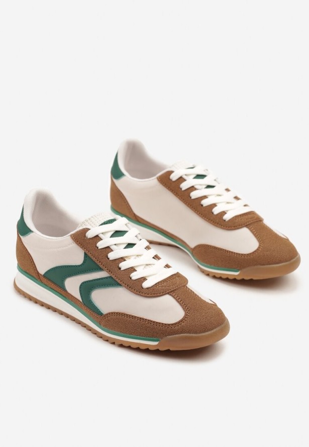 Brązowo-Zielone Sneakersy w Stylu Tenisówek Julirelle