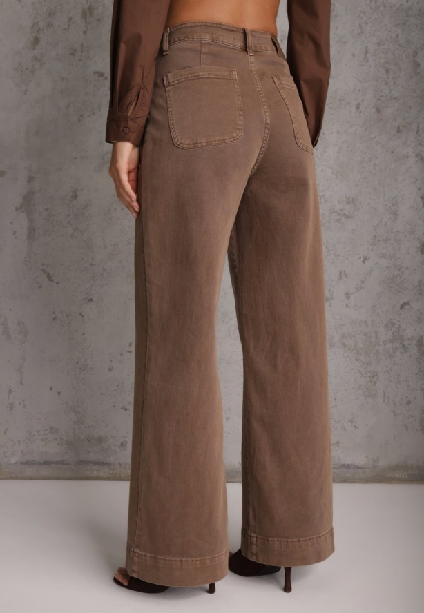 Brązowe Szerokie Jeansy High Waist z Bawełny Berinnessa