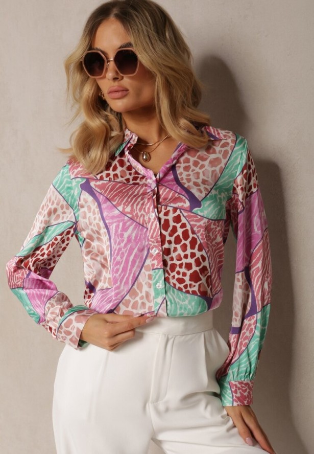 Fuksjowa Klasyczna Koszula z Kolorowym Abstrakcyjnym Printem Ripeata