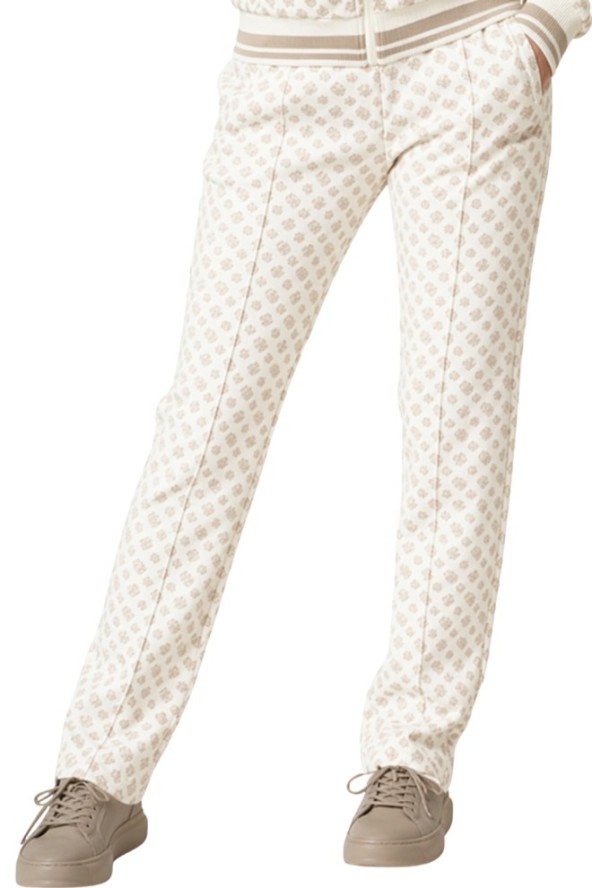 GUESS Beżowe spodnie damskie z monogramem, Rozmiar XS