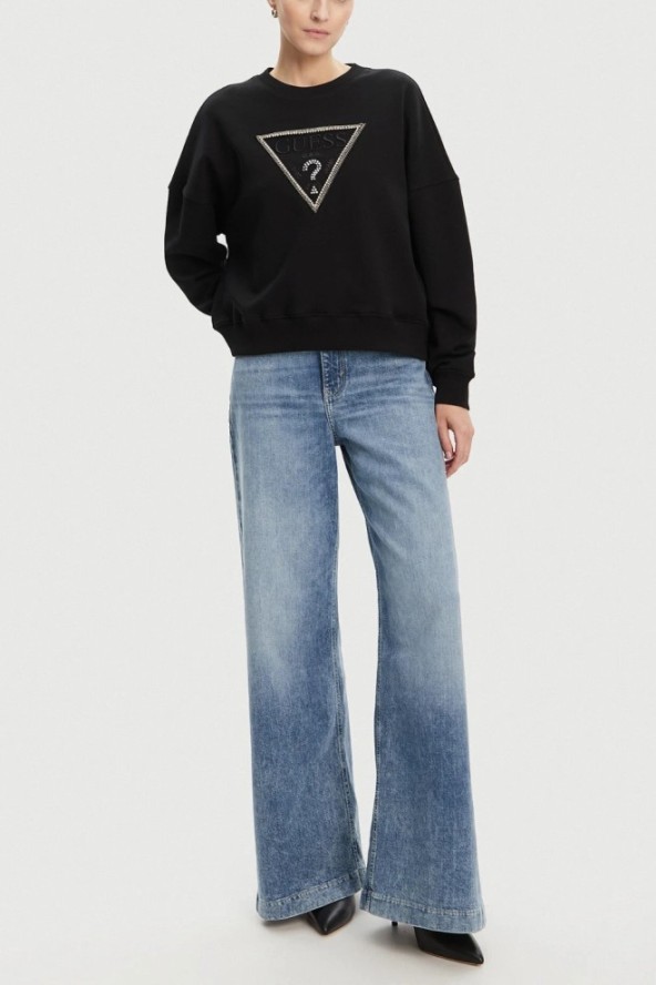 GUESS Czarna damska bluza z cyrkoniami Rachele, Rozmiar XS