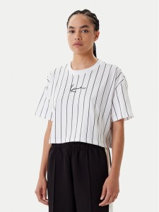 Karl Kani T-Shirt Small Signature Essential Pinstripe 6137879 Biały Relaxed Fit