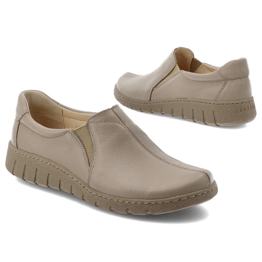 Beżowe Półbuty Wasak Skórzane Buty Damskie