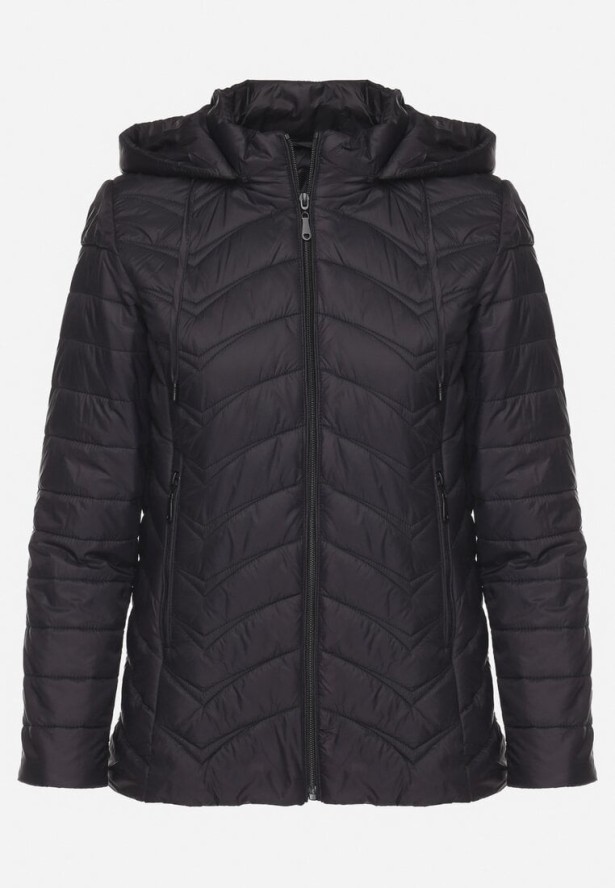 Czarna Pikowana Kurtka z Kapturem z Możliwością Odpięcia Natisme