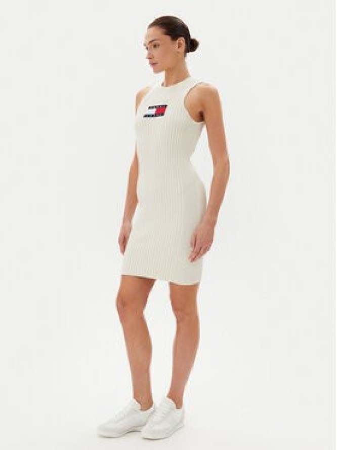 Tommy Jeans Sukienka dzianinowa DW0DW20877 Écru Slim Fit