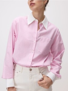 Koszula z kontrastowym wykończeniem - brudny róż