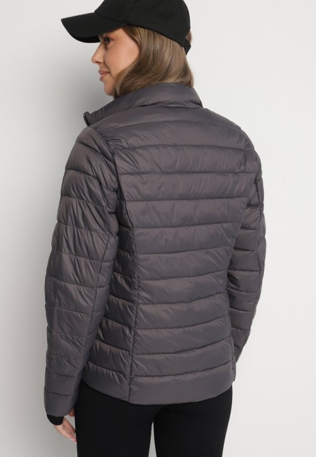 Ciemnoszara Pikowana Kurtka w Klasycznym Stylu Nelaniel