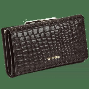 Damski portfel skórzany WINGS z ochroną RFID o pojemnym wnętrzu CROCO BLACK