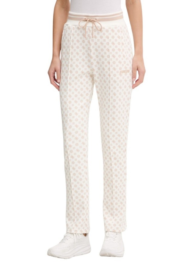 GUESS Kremowe damskie spodnie dresowe w monogram New Aggie, Rozmiar XS