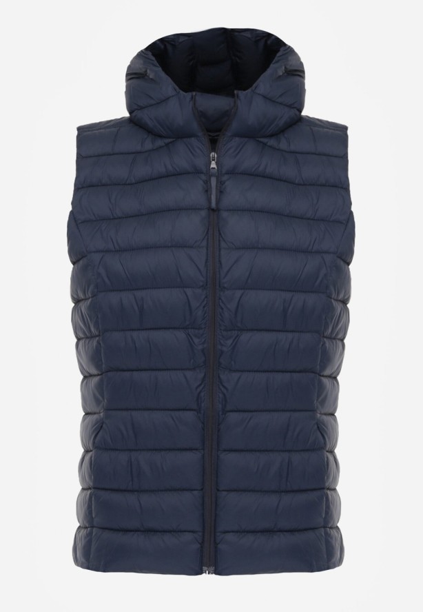 Granatowa Pikowana Kamizelka Przejściowa z Kapturem Neanissa