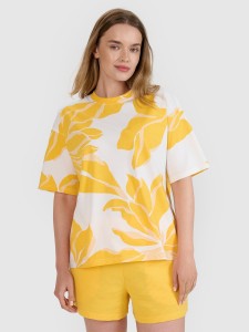 4F T-shirt oversize z nadrukiem damski - granatowa L