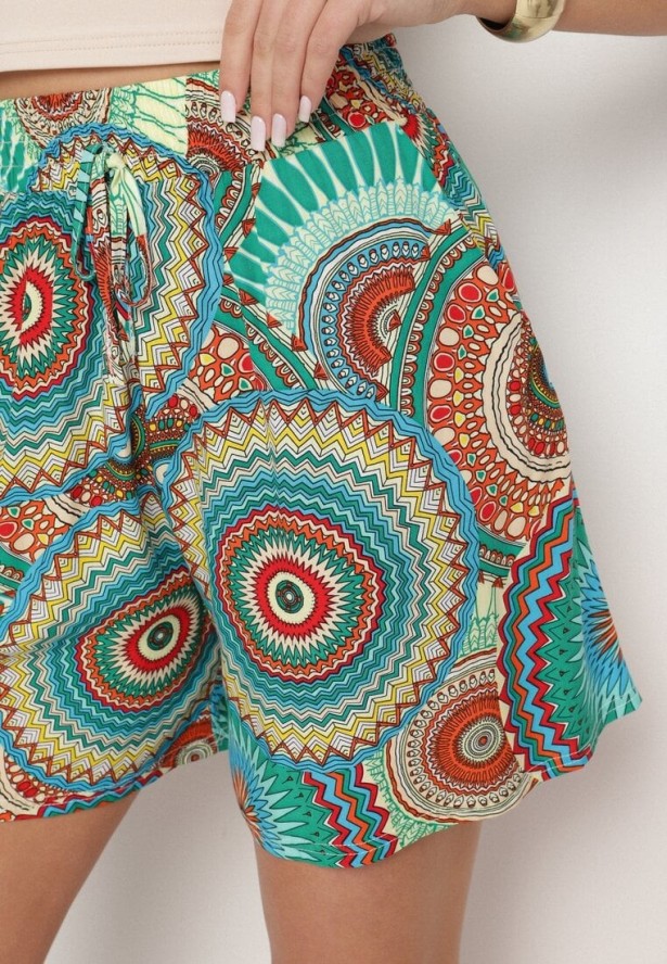 Zielone Szorty z Bawełny ze Wzorem Boho Kolariela