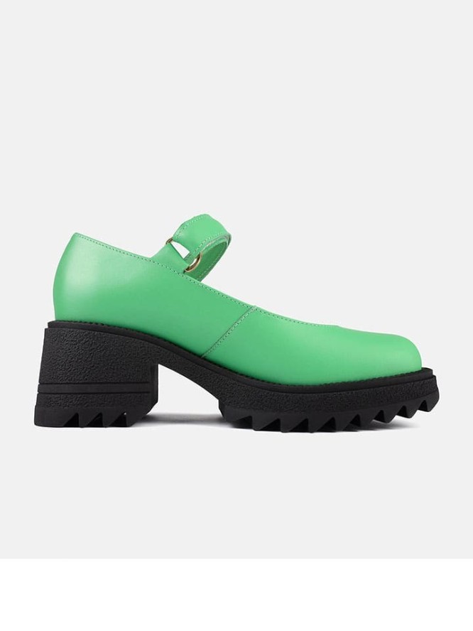 loft37 Skórzane czółenka w kolorze zielonym z paskiem rozmiar: 41