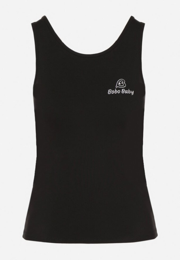 Czarny Wiskozowy Top Ozdobiony Nadrukiem Amovara