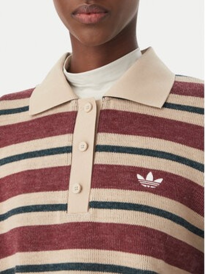 adidas Bluza Stripe Knitted Polo Top LG4083 Bordowy Regular Fit