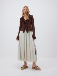 Spódnica midi z wiskozą - kremowy