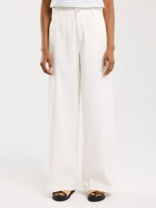 Spodnie damskie z szeroką nogawką z dodatkiem lnu białe Malu 101