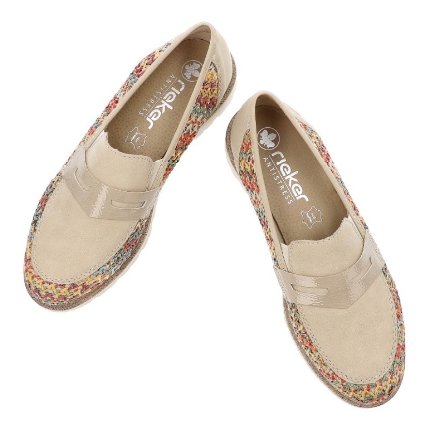 Beżowe Półbuty Rieker Modne Obuwie Damskie