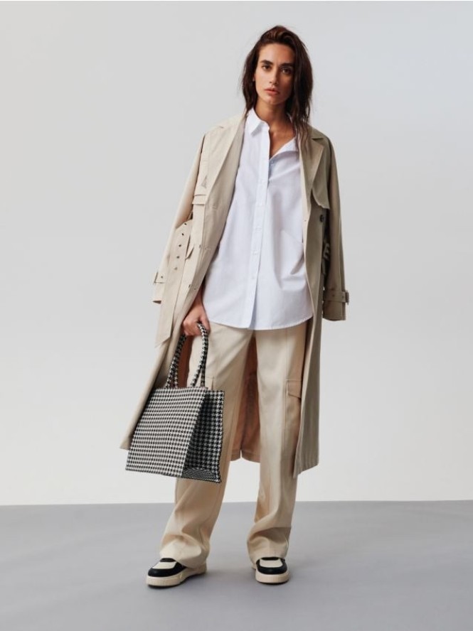 Spodnie cargo - kremowy