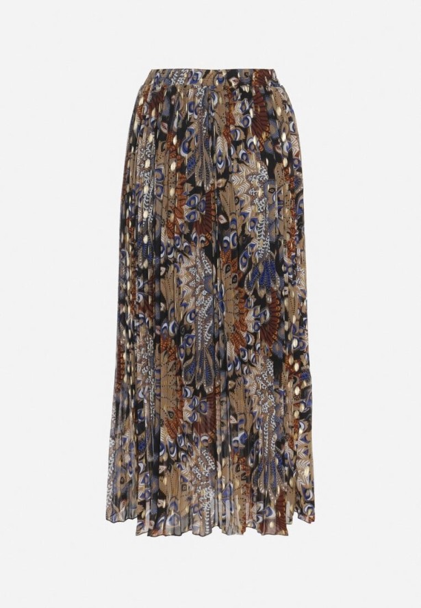 Czarna Plisowana Spódnica z Metalicznym Nadrukiem Firolene