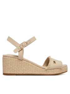 Tommy Hilfiger Sandały Mid Woven Wedge Espad Fringe FW0FW09470 Beżowy