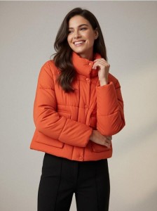 Pikowana kurtka puffer - pomarańczowy