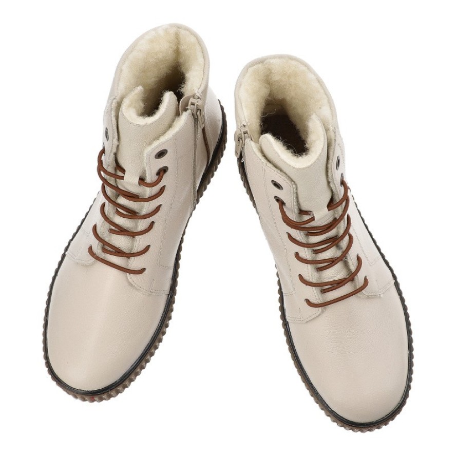 Trzewiki damskie Rieker, skórzane licowe na grubej podeszwie zapinane na zamek i ocieplane, białe, Y4303-80