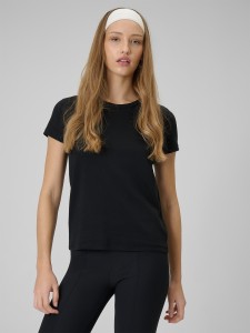 4F T-shirt slim gładki damski - czarny S