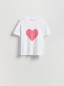 Bawełniany t-shirt z nadrukiem - złamana biel