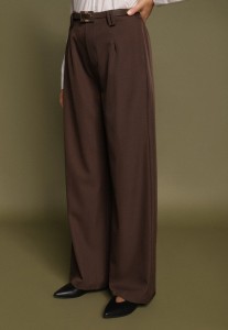 Brązowe Garniturowe Spodnie o Szerokim Kroju z Paskiem Corrive