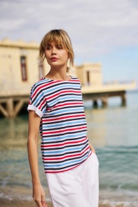 T-shirt w paski granatowy