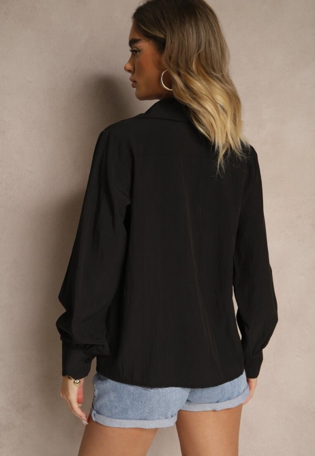 Czarna Koszula z Wiskozą Ozdobiona Koronką Tenamara