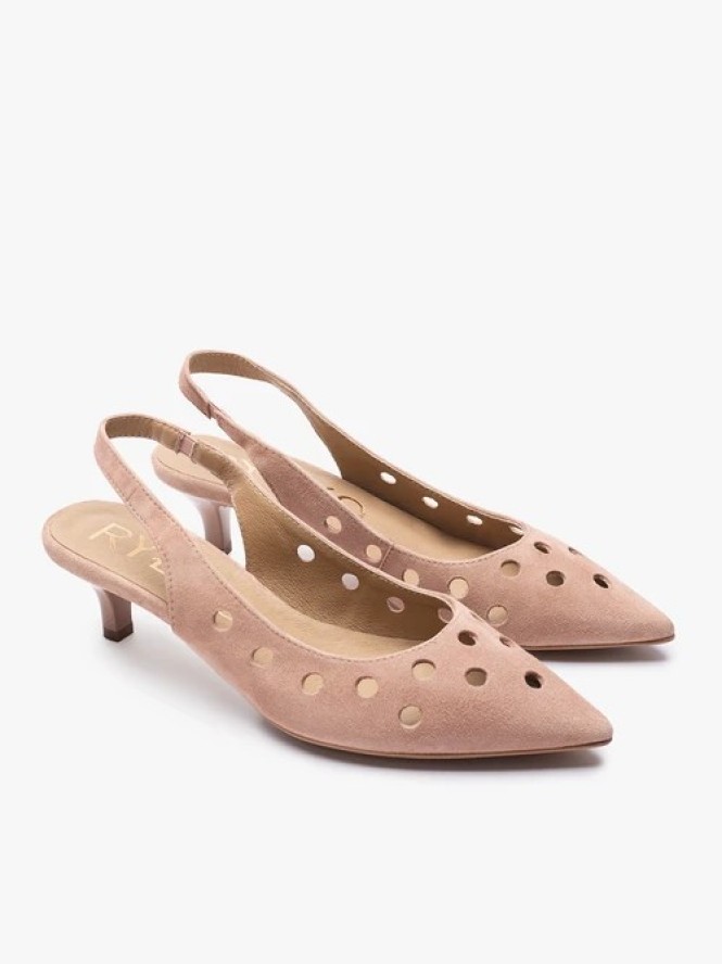 Brudnoróżowe wycinane czółenka bez pięty slingback
