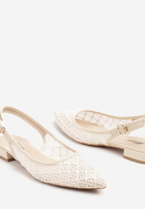 Beżowe Ażurowe Sandały ze Szpiczastym Noskiem i Odkrytą Piętą Elaneon