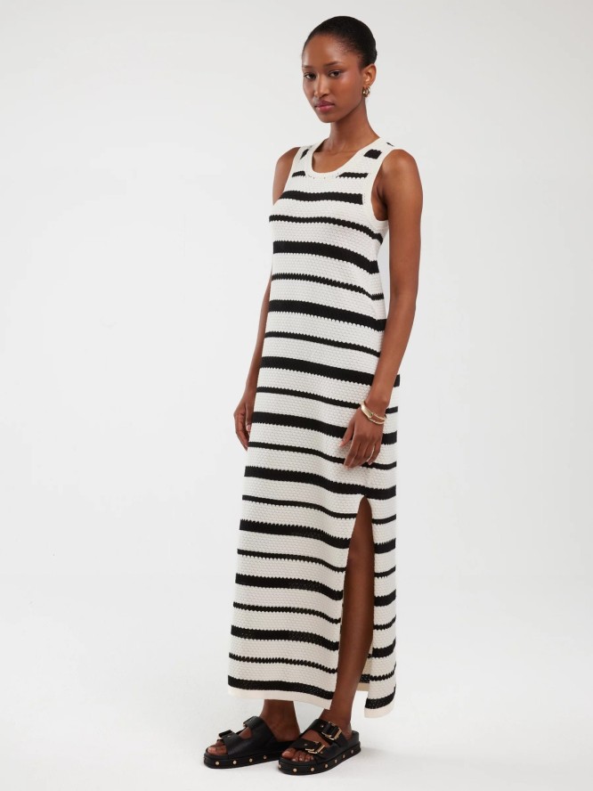 Sukienka damska maxi dzianinowa w paski biało-czarna Idalia 100